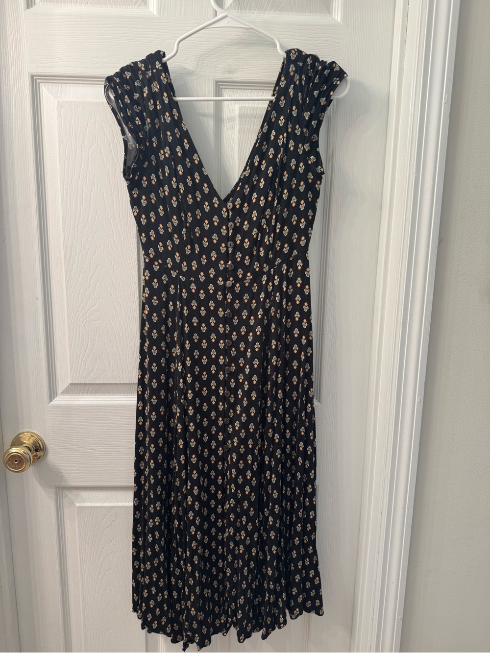 Urban Outfitters Black Floral V‑Neck Midi Dress with Cream Motif